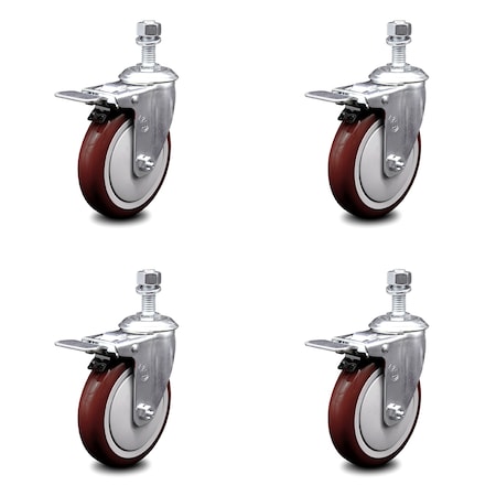 Service Caster 5 Inch Maroon Polyurethane Swivel 1/2 Inch Stem Caster Set with Total Lock Brake SCC-TSTTL20S514-PPUB-MRN-121315-4